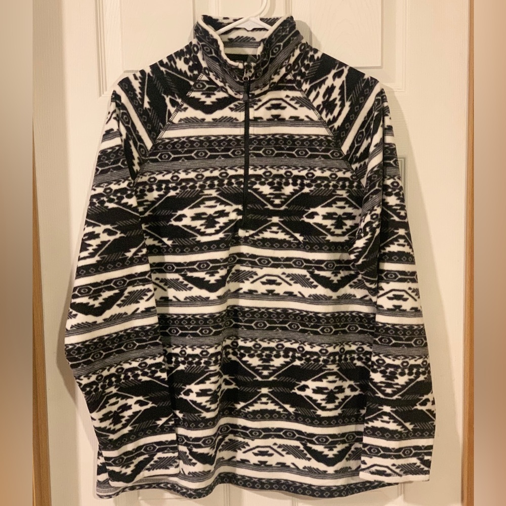 Black and White Aztec fleece 1/4 zip